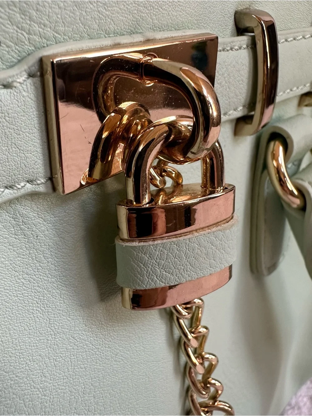 ALDO Retro Mint Green Purse Faux-Leather Satchel Crossbody Bag-Gold Accents